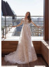 Long Sheer Sleeves Lace Tulle V Back Garden Wedding Dress